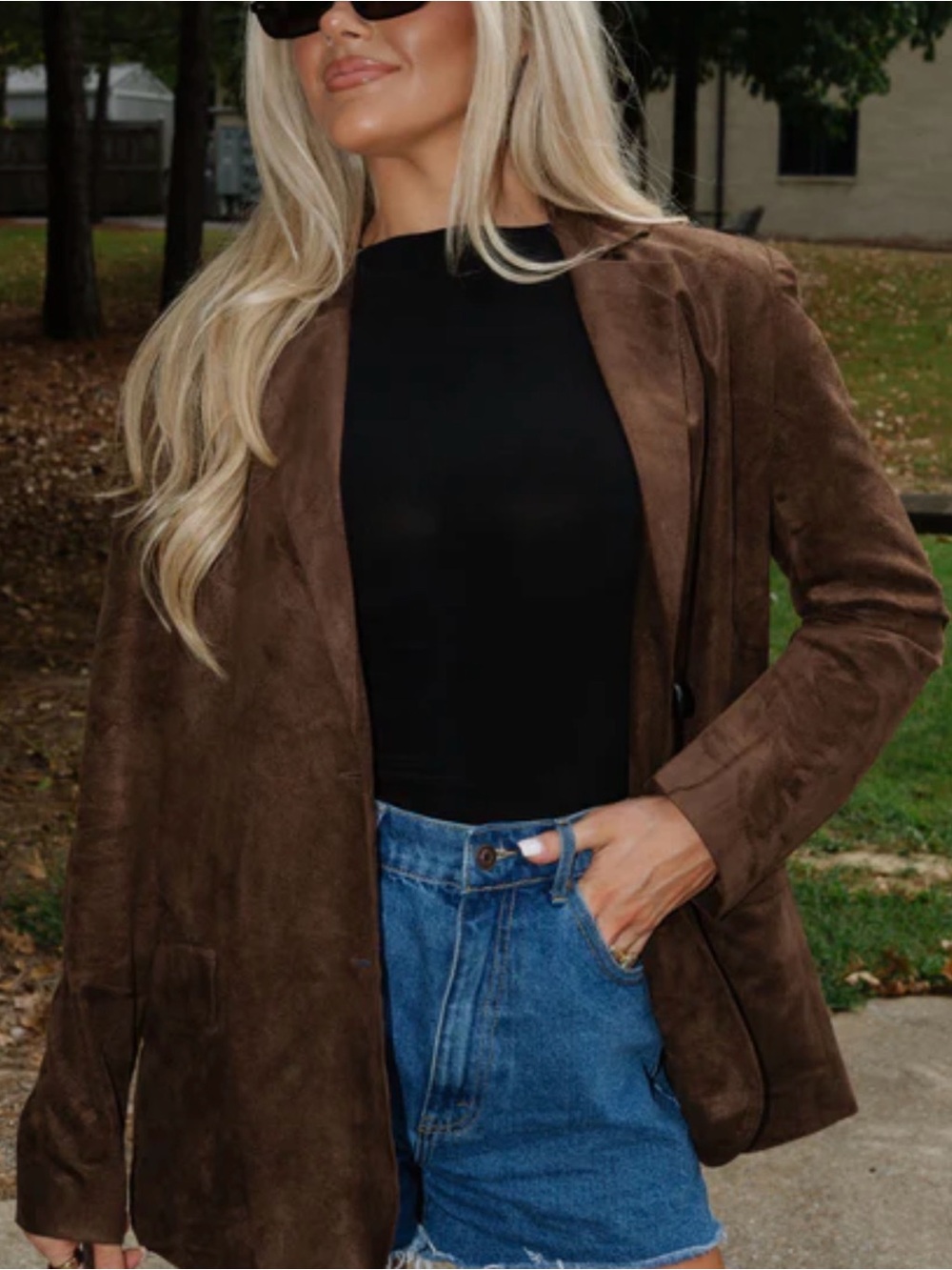Brown Suede Open-Front Women's Blazer Jacket NWT These Three Boutique